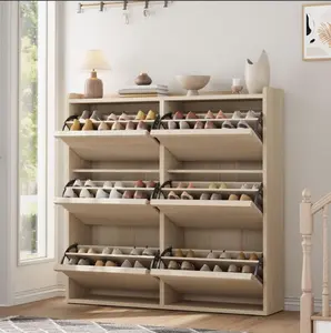 Garvee 4-Tier Wood Shoe Cabinet with Ventilated Door, Modern Minimalist Entryway Storage Organizer, Hallway Cabinet Available in Multiple Colors
