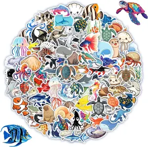 100 Pcs Ocean Stickers for Kids Teens Adults, Under The Sea Animal Fish Turtle Stickers for Water Bottle Laptop, Waterproof Sea Creature Sticker Pack, Cute Ocean Party Favors & Decorations