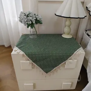 1pc French Vintage Square Tablecloth with Fringe, Bedside Cabinet Decor Cover, Microwave Coffee Machine Protector, Outdoor Party Background Cloth