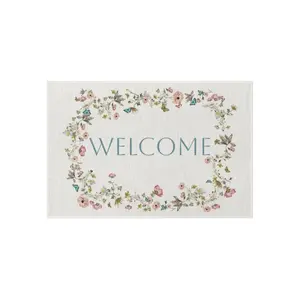 Floral Wreath Welcome Outdoor Rug | Cottage Garden Porch Mat, Foot Mat Decoration, Welcome Mat