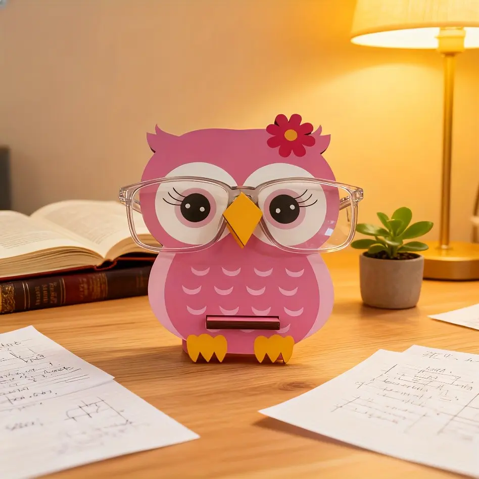 1pc owl animal glasses holder, personalized wooden glasses display holder, home office desktop decoration gifts, fun home decor, creative decoration, Cute Desk Accessories, Desktop Accessory