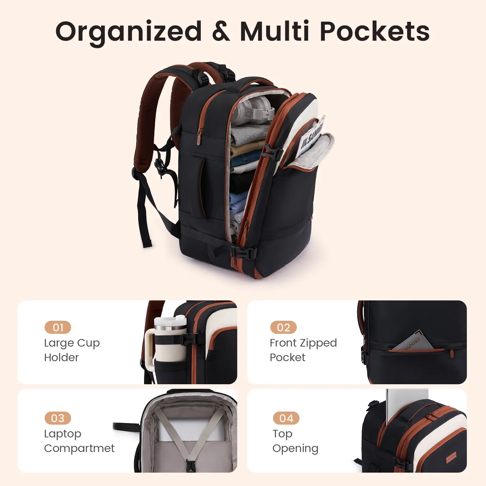 Travel Backpack Carry On Personal Item 45L Laptop Weekender Packing Cubes 45L Large Travel Backpack for Men Women, Expandable Curacao  main image 2