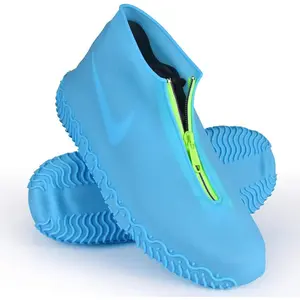 Silicone Waterproof Shoe Covers, Upgrade Reusable Overshoes with Zipper, Resistant Rain Boots Non-Slip Washable Protection for Women, Men (L (Women 7.5-10.5, Men 6.5-9), Blue)