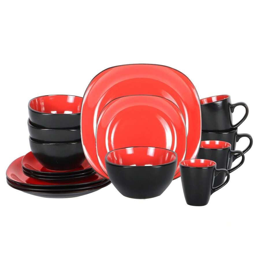 Stoneware 16pc Square Dinnerware Set Swirl Purple