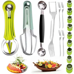 21-Piece Vegetable Fruit Cutters Shaper Kit Watermelon Cutter Slicer Set Melon Baller Scoop Fork Cutter Tool Kit with Stainless Steel Fruit Scooper Seed Remover for Melon Pineapple Mango