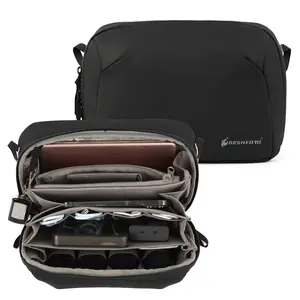 BENFOTO Men's Shoulder Crossbody Bag Multi-Functional Chest Pack Water-Resistant Adjustable Strap Zipper Belt Bag Casual Daily Accessory with Interior Pockets Silicone Protective Case for Kids Camera