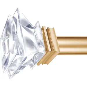 1 inch Curtain Rods for windows 36 to 72" with Square Crystal Diamond Finials, Single Rod Adjustable Curtain Rod(Gold)