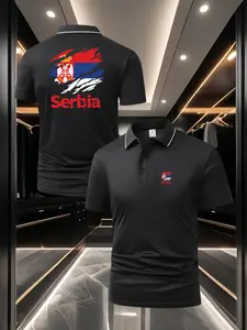Men's Serbia Flag Theme Polo Shirt - Front & Back Double Print Design Stylish & Versatile Summer Breathable Comfortable Short Sleeve Business Sports Casual Top