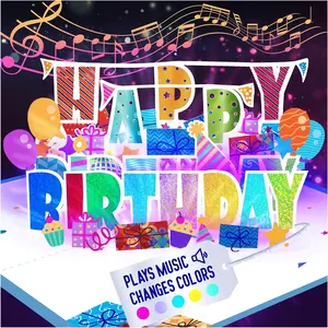 3D Singing Birthday Card with Lights & Music - Plays Pop Song 'Happy' - Color Changing Unique Birthday Cards, Reinforced Pop Up Birthday Cards for Men & Women, Music Birthday Card for Dad