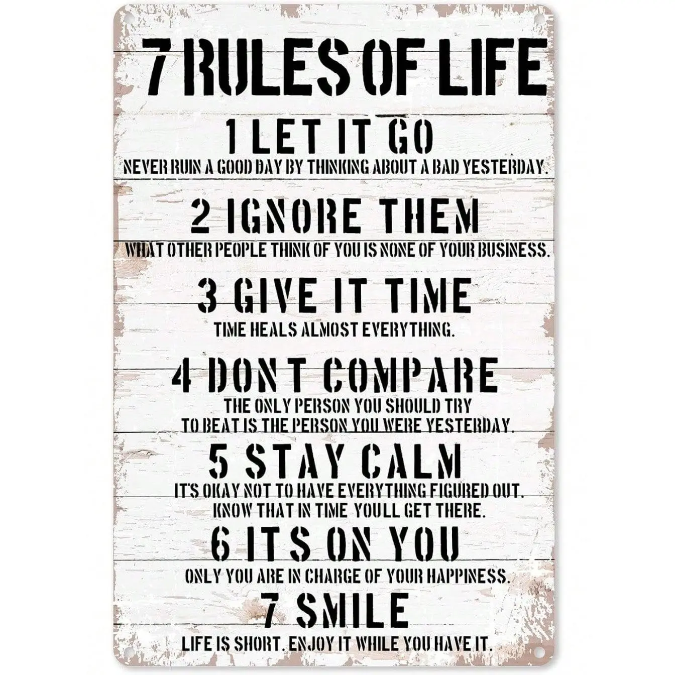 Inspirational Quote Metal Tin Sign Wall Decor - 7 Rules Of Life