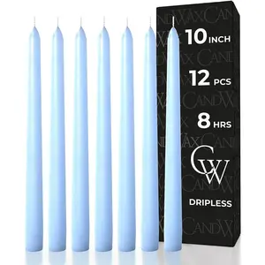 Light Blue 10 inch Taper Candles Set of 12 - Unscented Smokeless Dripless Tall Candlesticks Perfect for Special Occasions, Dinners and Easter Candles - Light Blue Candle Sticks