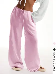 Women's Linen Pants with Front Adjustable Tie Belt, Elegant Beachwear for Spring & Summer, Casual Fashion for Travel & Camping