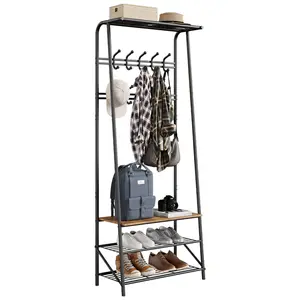 【GARVEE】Coat Rack with 4 Shelves, 5 Metal Hooks, and Stable Clothes Rod - Coat Rack with Shoe Shelf - For Hallway, Bedroom, Open Closet - 29 x 64 x 180