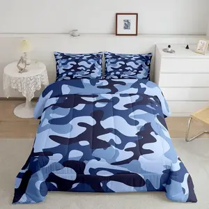 3-piece camouflage duvet cover set, military camouflage lightweight bedding set, unisex navy blue decorative duvet cover, black and blue duvet cover, includes 2 pillowcases, room decor, soft and warm all year round, perfect for holiday and birthday gifts.