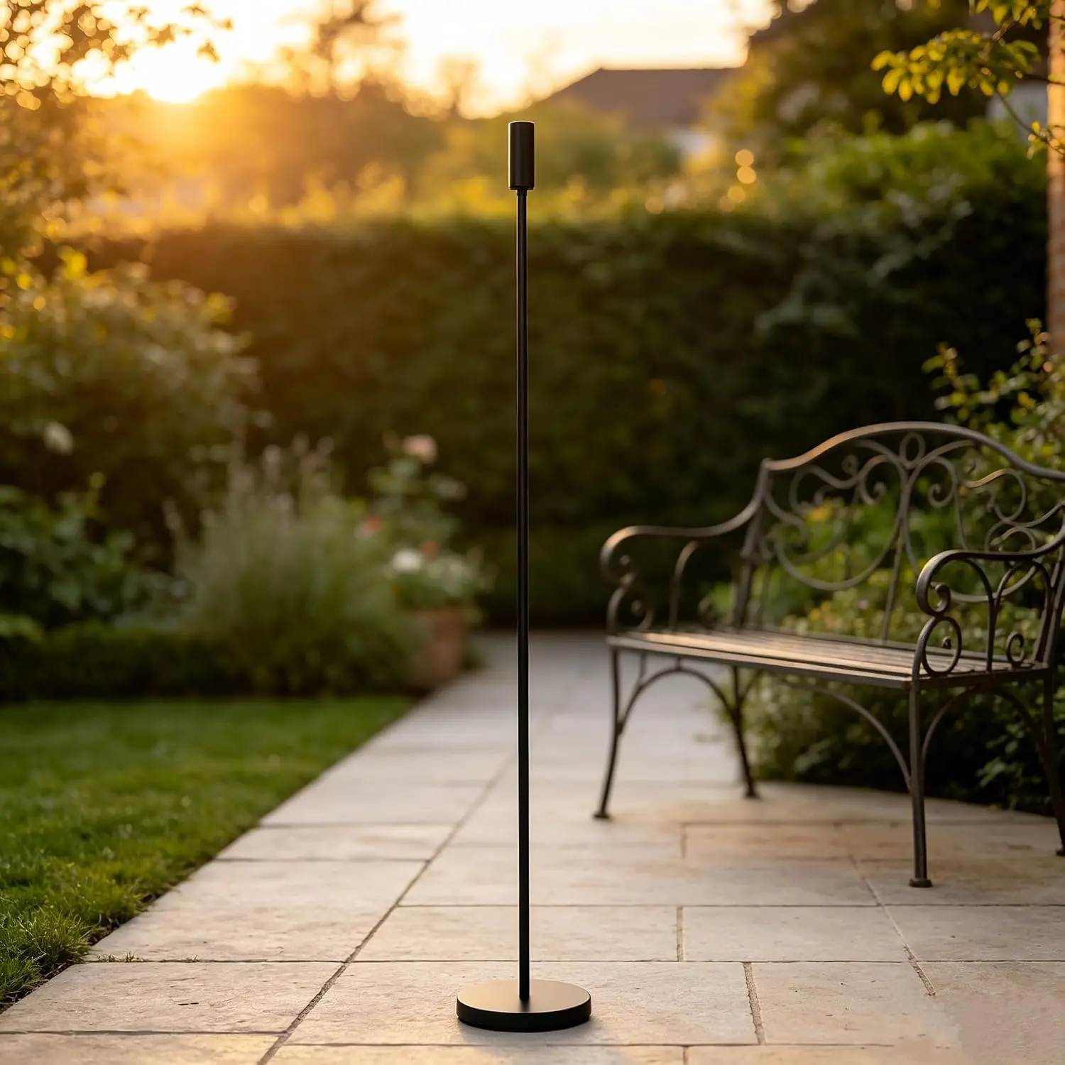VINCIGANT 1Pc Tall Adjustable Black Floor Candle Holder with Ground Stake,51in Wedding Aisle Decorations Centerpieces, Metal Taper Candlestick for Halloween Events Church Holiday Bonfire Party Decor