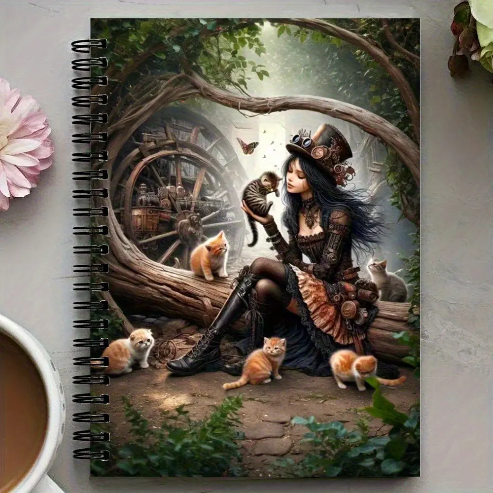 1pc Gothic Halloween Spiral Notebook, Durable Drawing Notebook, 50 pages, 5.5x8.3 inches, with a dark fantasy cover design, suitable for writing, journaling, Bible study, and a unique gift for birthdays, Christmas, Halloween, ideal for stationery lovers
