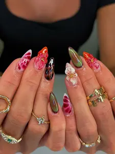 (MTO) Handcrafted Wearable Nail Art - 3D Floral & Tortoise Reusable Fashion Hand Accessories