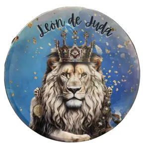 Lion of Judah Tambourine Synthetic Leather Hand Tambourine with Non-Slip Grip & Metal Cymbals for Pleasant Sounds