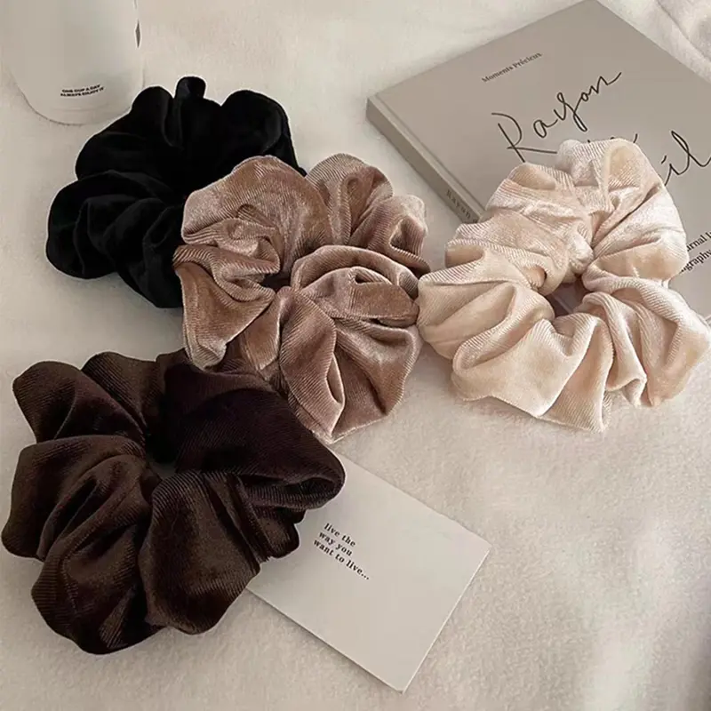 4pcs Velvet Hair Tie, Solid Color Scrunchie, Casual Simple Hair Accessories for Women & Girls, Minimalist Headwear Suitable for Thick Hair, Fashion Hair Accessories for Party, Daily Clothing Decor, Fashionable Hair Accessories, Scrunchies, Thick Hair Ties