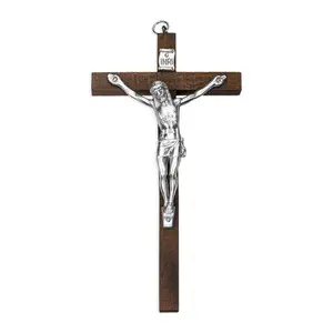 Traditional Brown Wood Crucifix with Metal Corpus 5" Tall. Italy