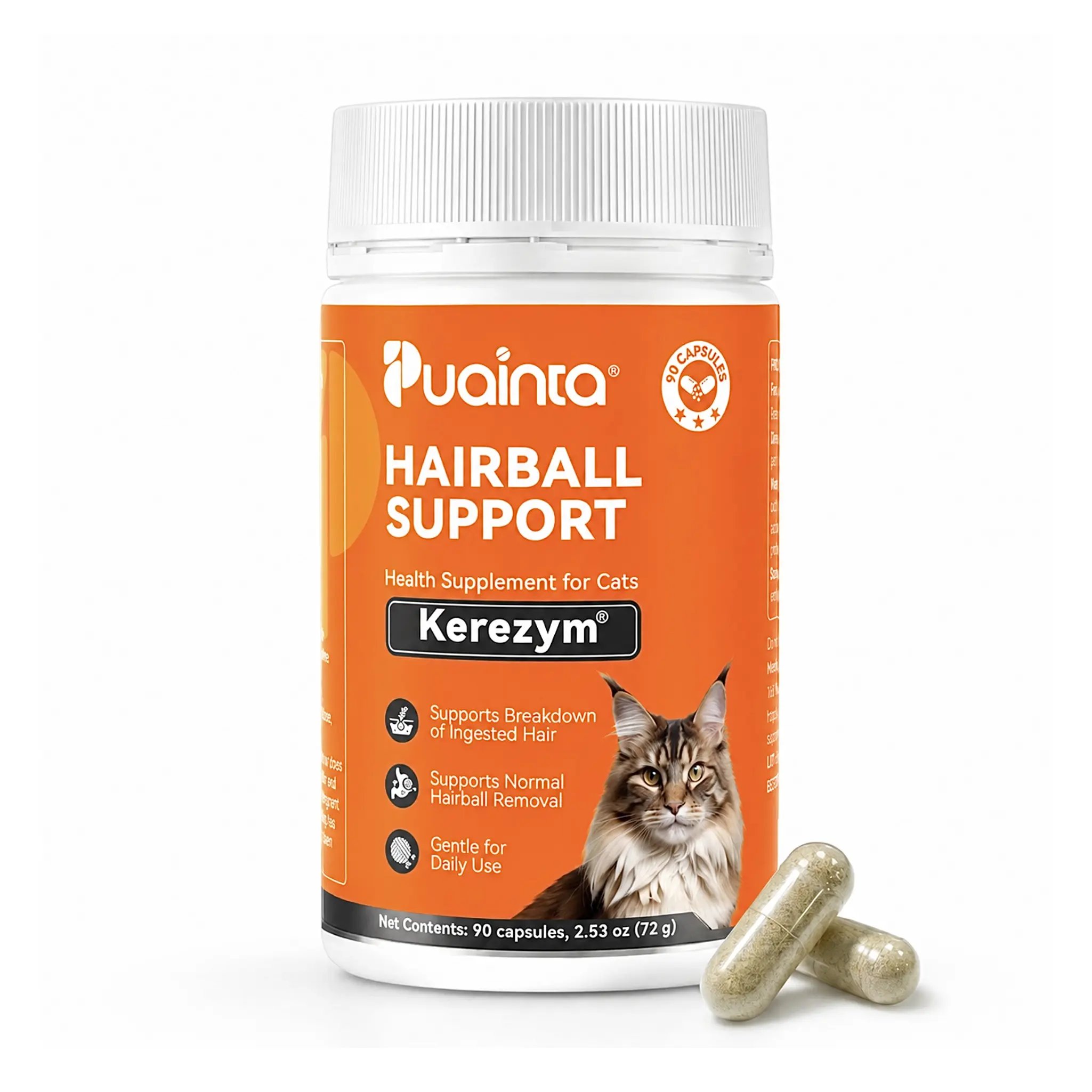 PUAINTA Cat Hairball Control Capsules – Daily Hairball Relief Supplement for Cats, Mineral Oil-Free, Helps Reduce Shedding & Supports Skin and Coat Health