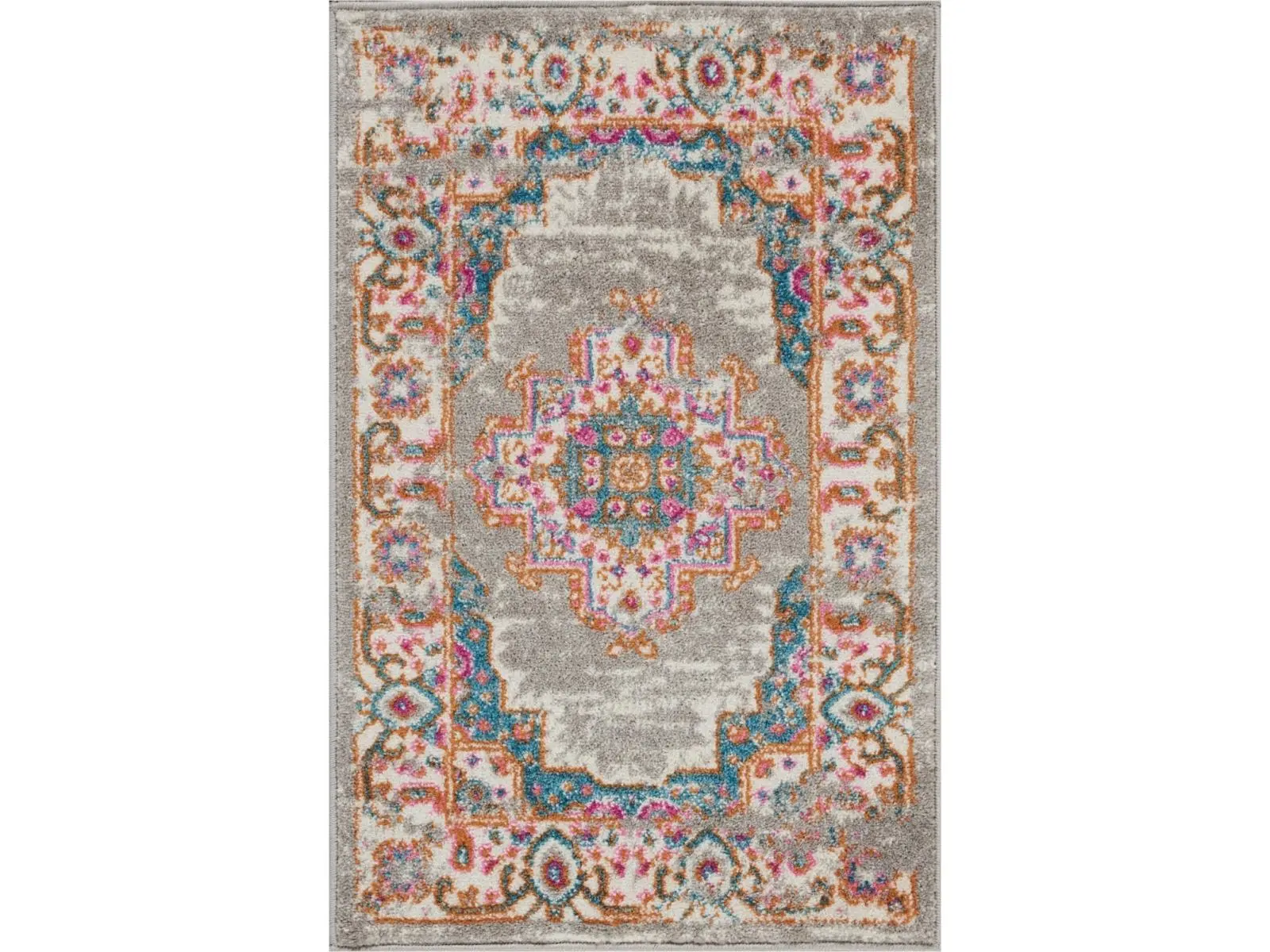 212 MAIN 2x3 ft. Gray & Gold Faded Medallion Pattern Low Pile Scatter Area Rug, Vintage, Soft Pile, Stain Resistant, Transitional Home Decor Rug, Faded Medallion Rug, Home Decor Rugs
