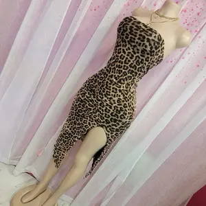 Leopard Print Dress Casual Animal Print One Shoulder Design for Women