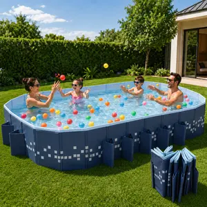 Mandla 10ft Foldable Garden Tub, Non-Inflatable AboveGround Swimming Pool, Rectangular Outdoor Backyard Poolfor Family Summer