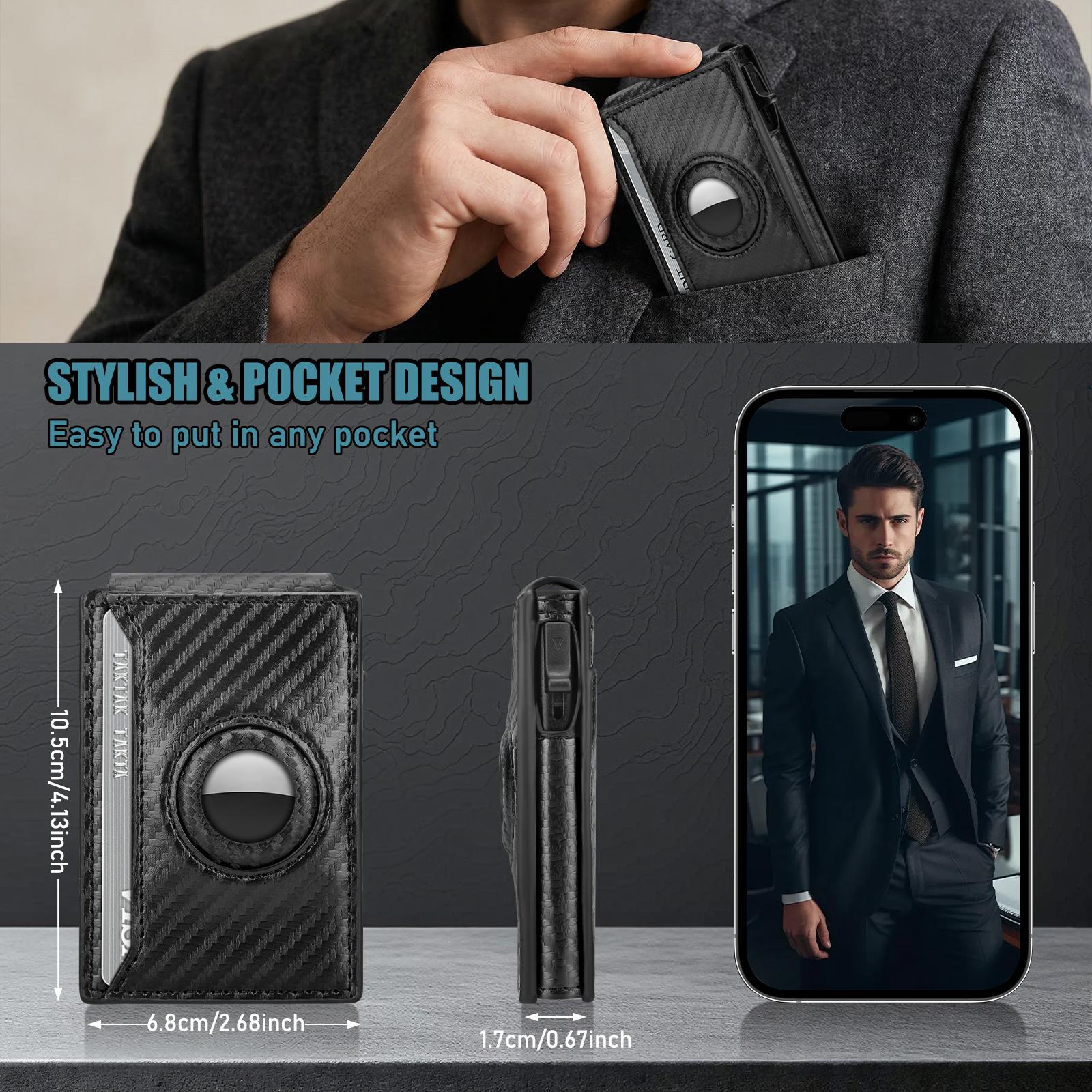 Men's Minimalist Bifold Wallet with Airtag Slot & RFID Blocking | Pop-up Card Holder | 9-13 Cards | ID Window ,Daily Use,Gifts for Men