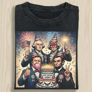 USA 250th Birthday Shirt, Founding Fathers Party Tee, Patriotic Sestercentennial Shirt, George Washington Lincoln T-Shirt, July 4th Gift