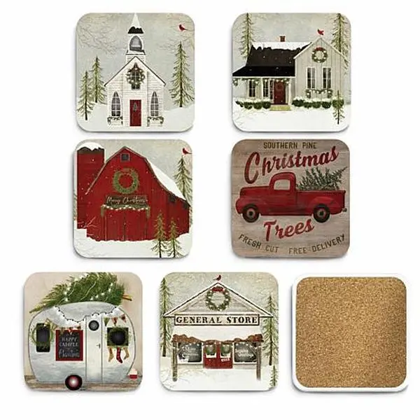 Courtside Market Christmas Trees 6-piece Ceramic Coaster Set