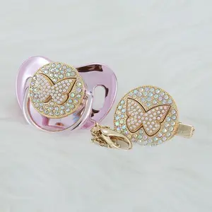 MIYOCAR bling 3D Butterfly Metallic pacifier and clip BPA free New Born gift Photography no for daily use gold  pacifier pacifier