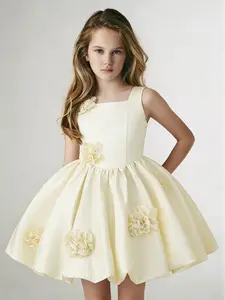 3-8Y Champagne 6133 Kids Clothes 3D Flower Girls Frock Ball Gown Pageant Children Elegant Princess Prom Host Formal Evening Party Banquet Cocktail Dress