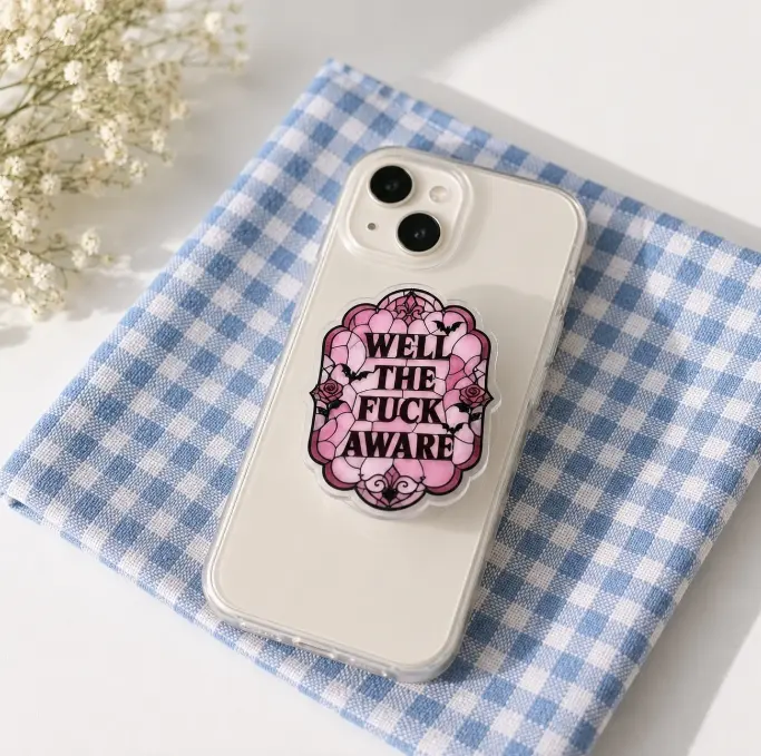 Funny Pink Gothic Phone Grip, Acrylic Phone Grip Stand, Retro Floral Smartphone Grip Holder, Cute Cell Phone Accessory, Aesthetic Gothic Gift