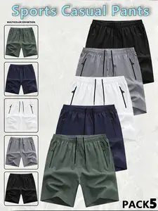 Men's Solid Color Zipper Pocket Shorts, Casual Comfy Breathable Athletic Shorts for Summer, Shorts for Men, Men's Bottoms for Daily Wear, Men Shorts, Jogging Shorts, Breathable Fitness Shorts, Summer Sports Shorts, Workout Shorts, Streetwear Sports Shorts
