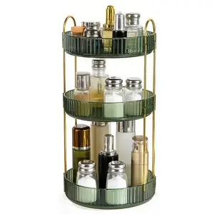green 2/3-tier 360° rotating organizer | Plastic desktop storage rack | Rotating tray for cosmetics, skincare & perfume | Space-saving multifunctional countertop organizer for vanity, bathroom & kitchen, perfect for home use