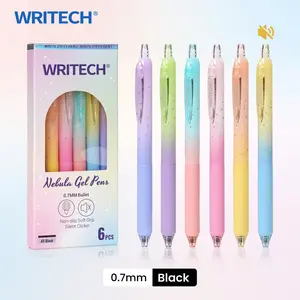 WRITECH Gel Pens Fine Point 0.7mm Black Ink Retractable 6ct with Gradient Color Barrel for Journaling Note Taking Silent Click No Smear Nebula Pen Set