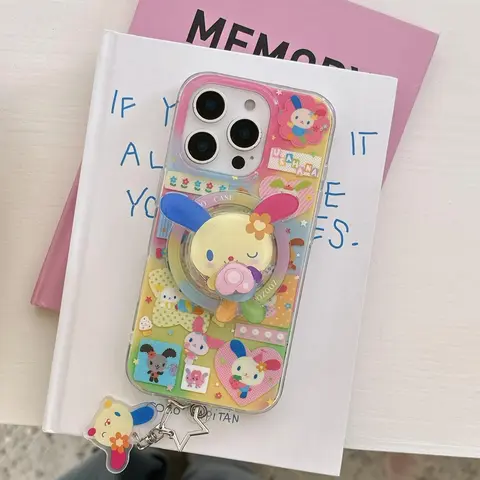 Magnetic Dual-Layer Heart Rainbow Bunny Protective Phone Case with Stand, Compatible with Apple iPhone 18 Pro Max, Fashionable Women's Phone Case