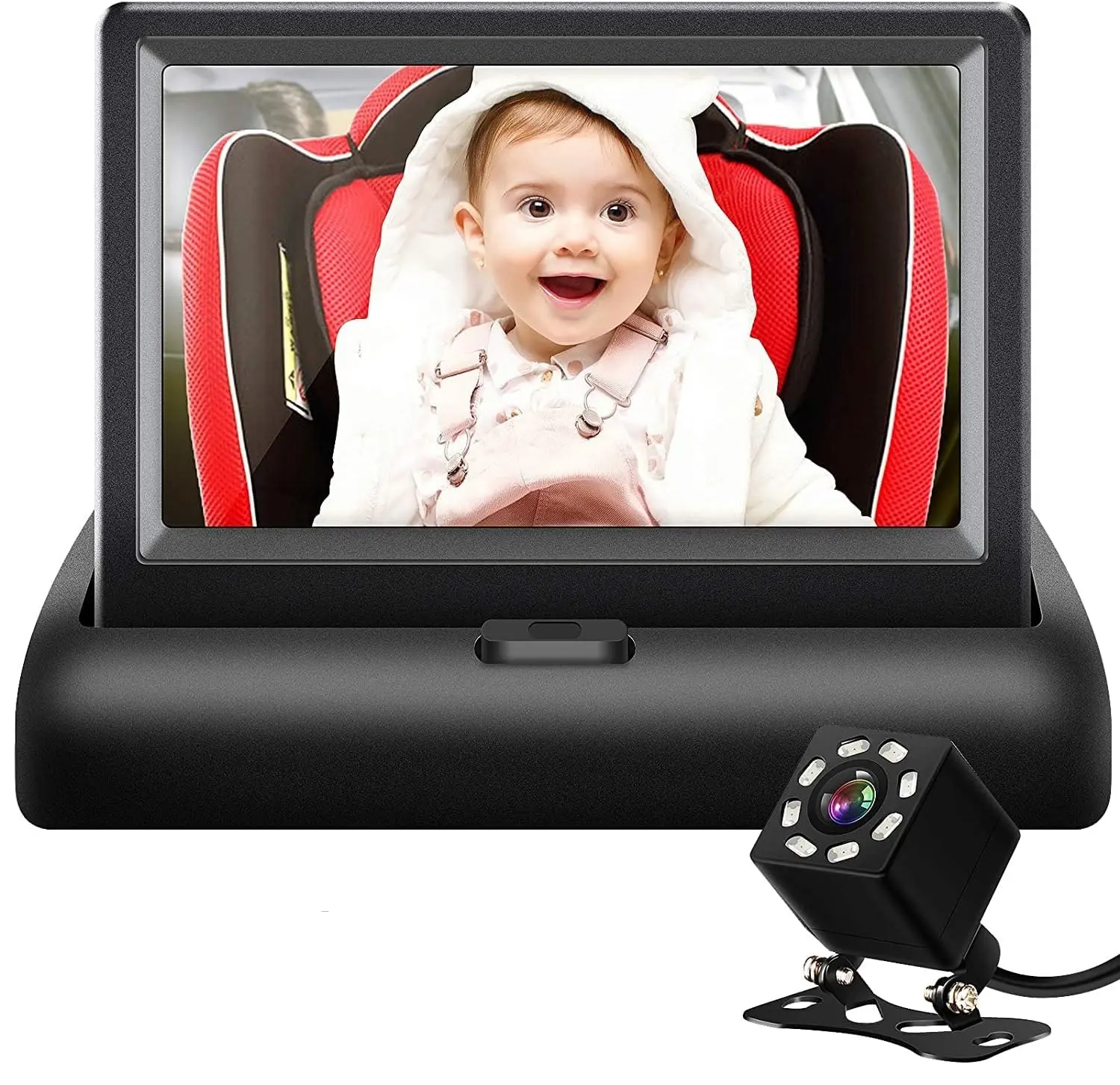 Car Mirror, 4.3'' HD Night Vision Function Display, Safety Car Seat Mirror Camera Monitored Mirror with Wide Crystal Clear View