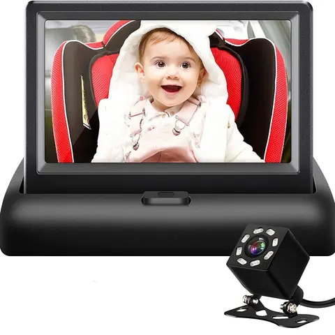 Car Mirror, 4.3'' HD Night Vision Function Display, Safety Car Seat Mirror Camera Monitored Mirror with Wide Crystal Clear View