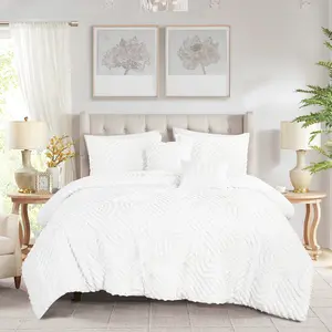 Elight Home White Textured 5-Piece Comforter Set - Minimal & Elegant All-Season Cozy Bedding for Queen/King-Cal King Sizes