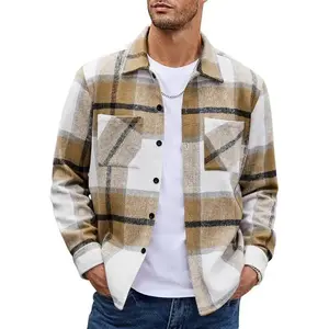 Men's flannel shirts casual button down plaid shirt jacket long sleeve fleece Shacket with pockets