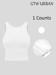 Women's Solid Ribbed Tank Top, Casual Sleeveless Round Neck Top for Summer, Ladies Clothes for Daily Wear