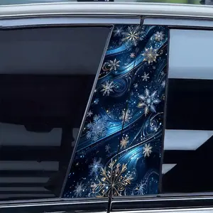 Dreamy Snowflake B Pillar Decal Stickers, Winter Ice Theme, Blue Silver Color Self-Adhesive, Easy Install & Remove, Car Refrigerator Decor