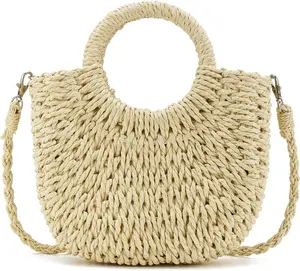 Women's Summer Straw Braided Crossbody Bag with Tassel Chain,Shoulder Straps Woven Beach Handbag Handmade Wallet Purse