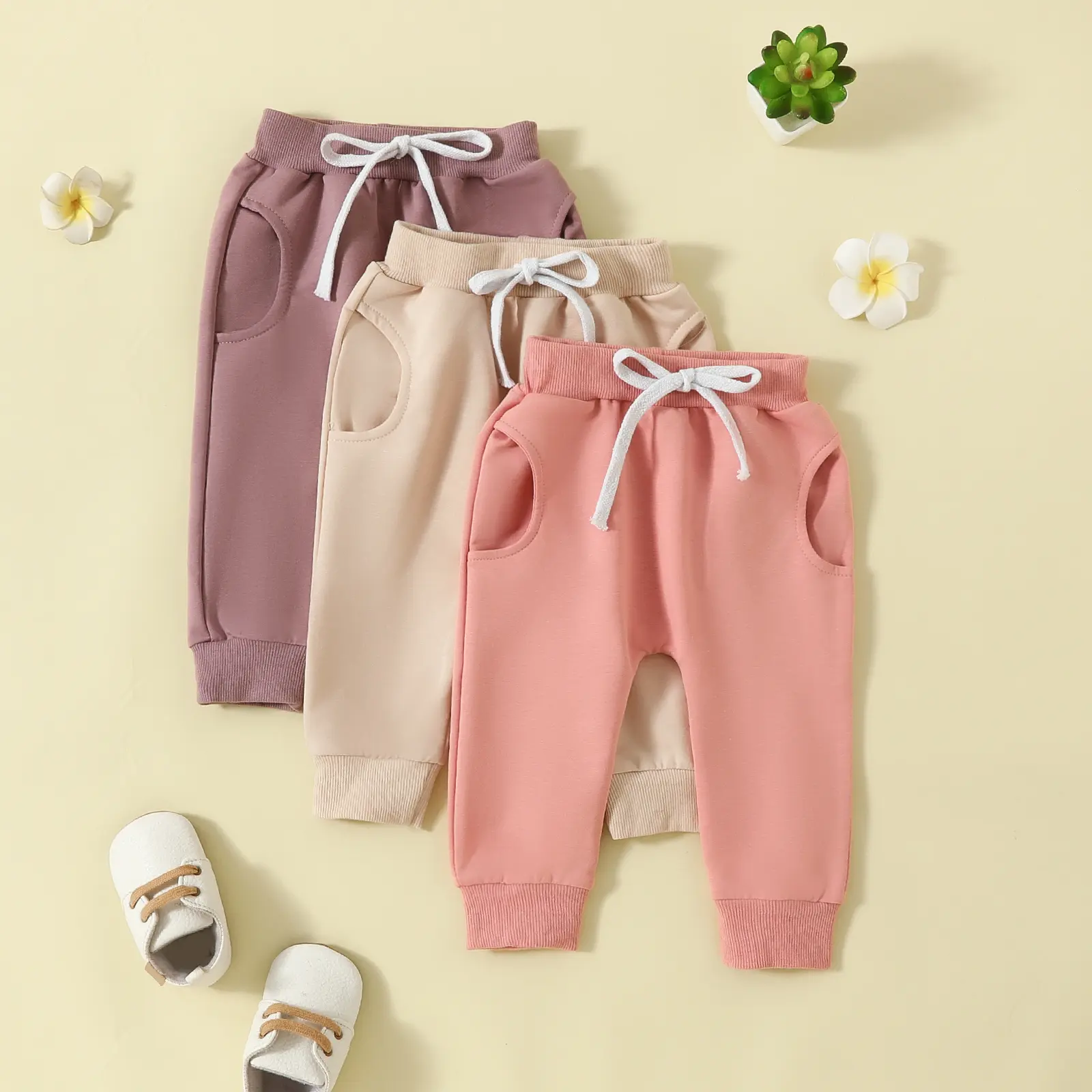 Toddler Baby Boys Girls Sweatpants 3 Pack Solid Color Elastic Waist Bottom Pants Newborn Infant Trousers