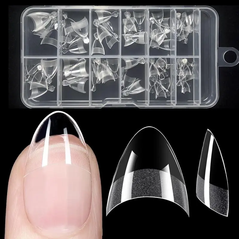 Half Cover Almond Shape Clear Fake Nails, False Nails, 240pcs/box Transparent Pre-filed Nail Tips for Nail Extension, Press on Fake Nail for Women & Girls, Nail Art Supplies