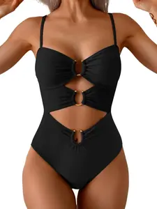 Womens Cutout One Piece Swimsuit with Ring Linked Sexy Monokini Bathing Suit for Beach Vacation