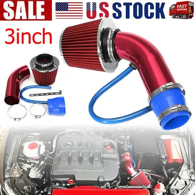 ZERO TOWN Universal Red Cold Air Intake Kit - 18.9" Hose, Aluminum Pipe, Washable Filter
