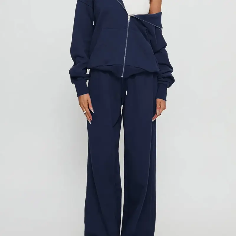 Women's Fall Winter Long Sleeve Zipper Hoodie & Pants 2 Piece Set, Matching Sweatsuit Set, Casual Sweatsuits Set, Sweatsuit Outfits, Sweatsuit Sets, Ladies Tracksuit, Solid Tracksuits, Casual Sportswear, Sporty Style Outfits